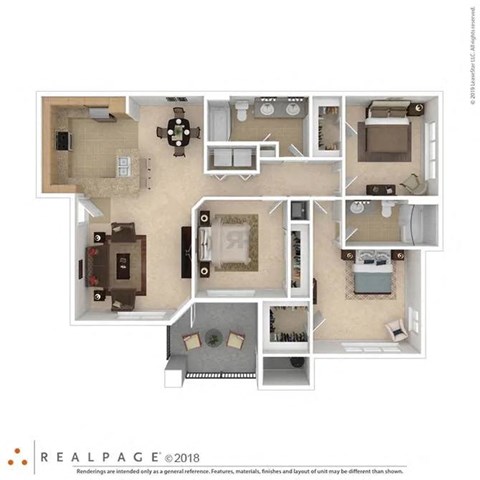 Floor plan for 3 beds, 2 baths, 1296 sqft